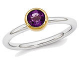 2/5 Carat Amethyst Solitaire Ring (ctw) in Sterling Silver with Gold Plating